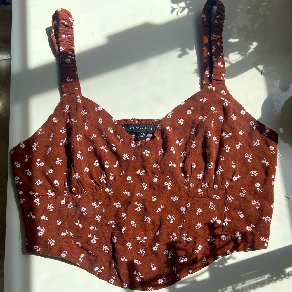 FLORAL BROWN BUSTIER TOP